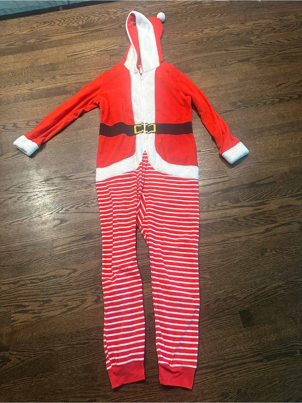 Santa Hooded One-Piece Pajama Jumpsuit - Red & White